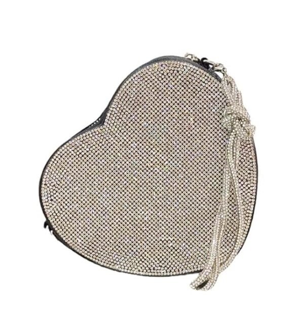 Luxury Heart-Shaped Evening Clutch Bag - Rhinestone Embellished with Detachable Shoulder Strap - Sparkling Women’s Handbag for Parties & Weddings