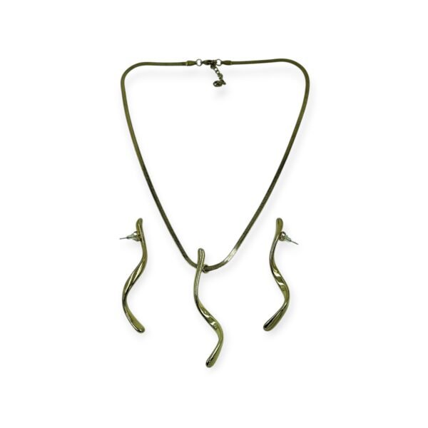 Elegance Redefined: Gold-Tone Wave Design Necklace and Earrings Set - Image 3