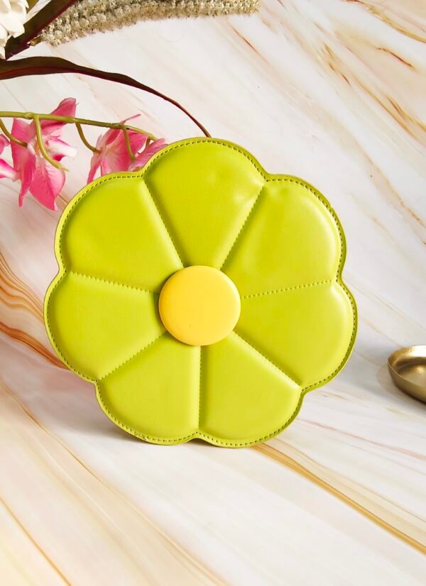 Elegant Green Flower-Shaped Leatherette Handbag with Sling Strap – Unique Statement Bag for Women - Image 3