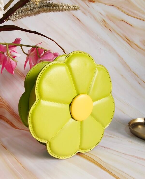 Elegant Green Flower-Shaped Leatherette Handbag with Sling Strap – Unique Statement Bag for Women - Image 4