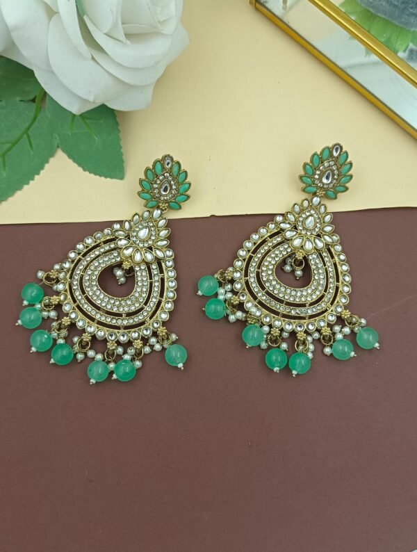 Illuminate Your Look with Beautiful Shiny Pastel Colored Kundan Crystal Chandbali - Image 12