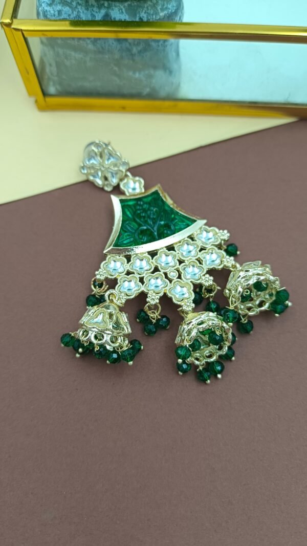 Elegant Ethnic Chandbali Earrings with Intricate Floral Detailing and small Jhumkis - Image 10