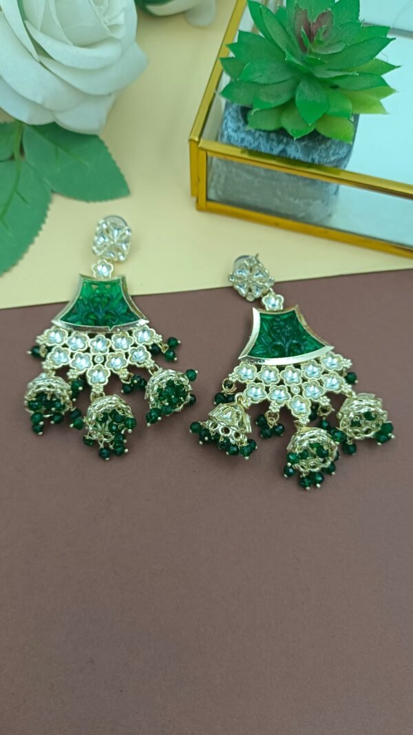 Elegant Ethnic Chandbali Earrings with Intricate Floral Detailing and small Jhumkis - Image 8