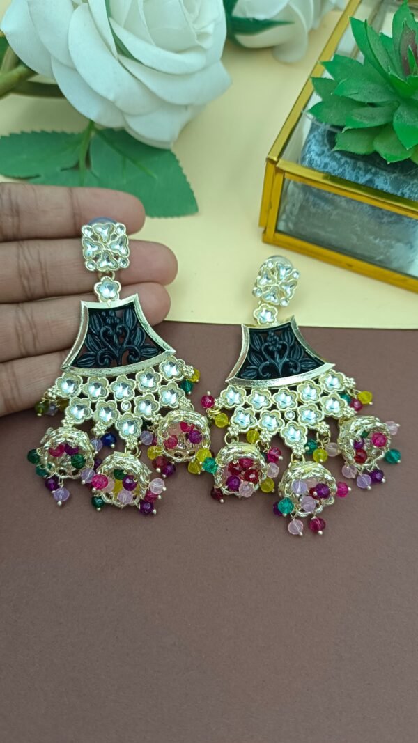 Elegant Ethnic Chandbali Earrings with Intricate Floral Detailing and small Jhumkis - Image 4