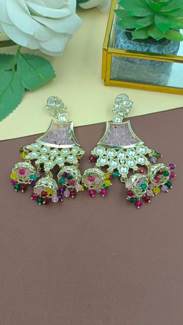 Elegant Ethnic Chandbali Earrings with Intricate Floral Detailing and small Jhumkis - Image 13