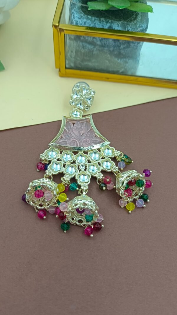 Elegant Ethnic Chandbali Earrings with Intricate Floral Detailing and small Jhumkis - Image 15