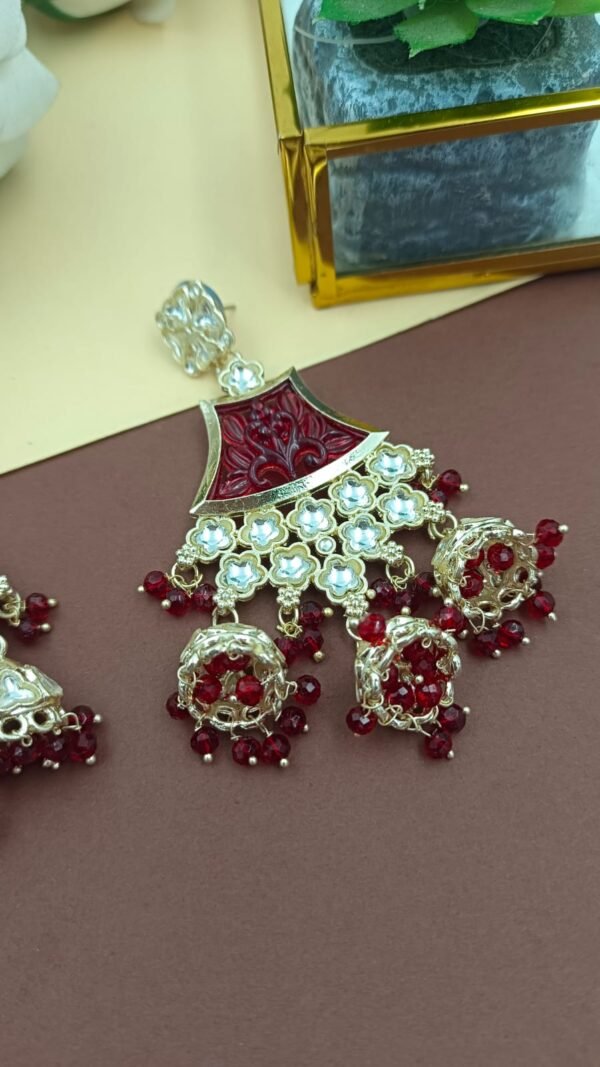 Elegant Ethnic Chandbali Earrings with Intricate Floral Detailing and small Jhumkis - Image 20