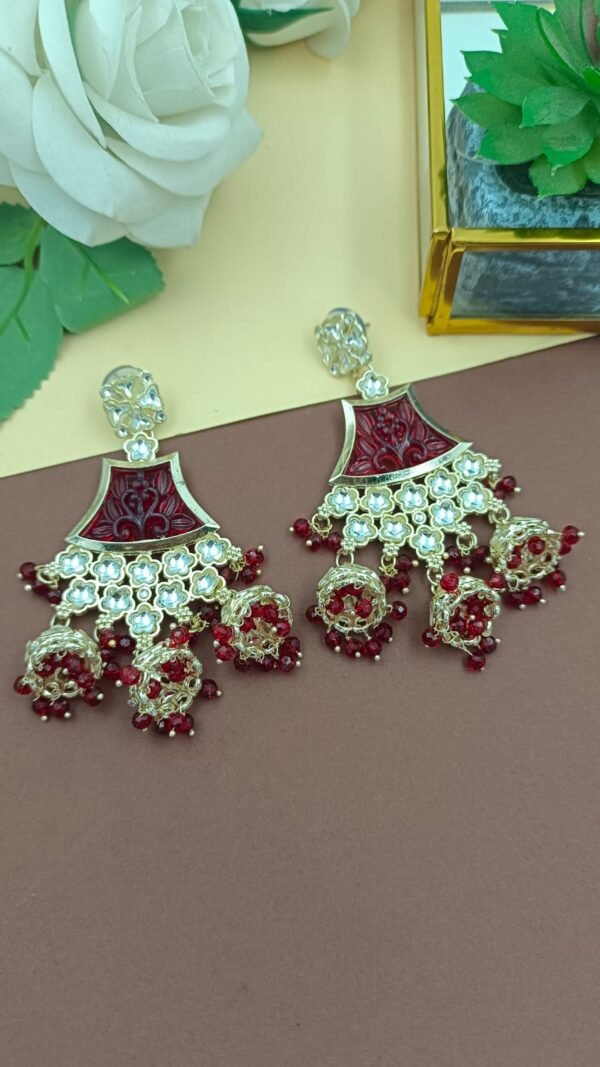 Elegant Ethnic Chandbali Earrings with Intricate Floral Detailing and small Jhumkis - Image 18