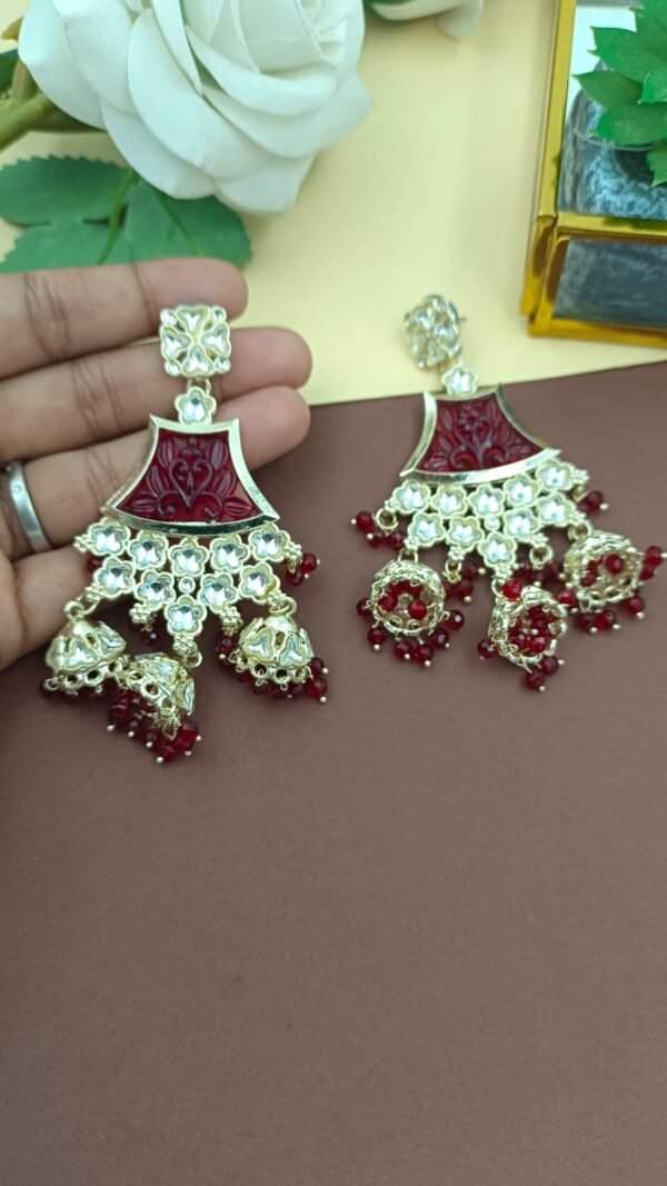 Elegant Ethnic Chandbali Earrings with Intricate Floral Detailing and small Jhumkis - Image 19