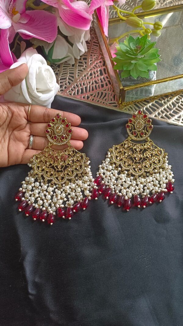 Grand Ethnic Chandbali Earrings with Kundan and Crystal Accents - Image 3