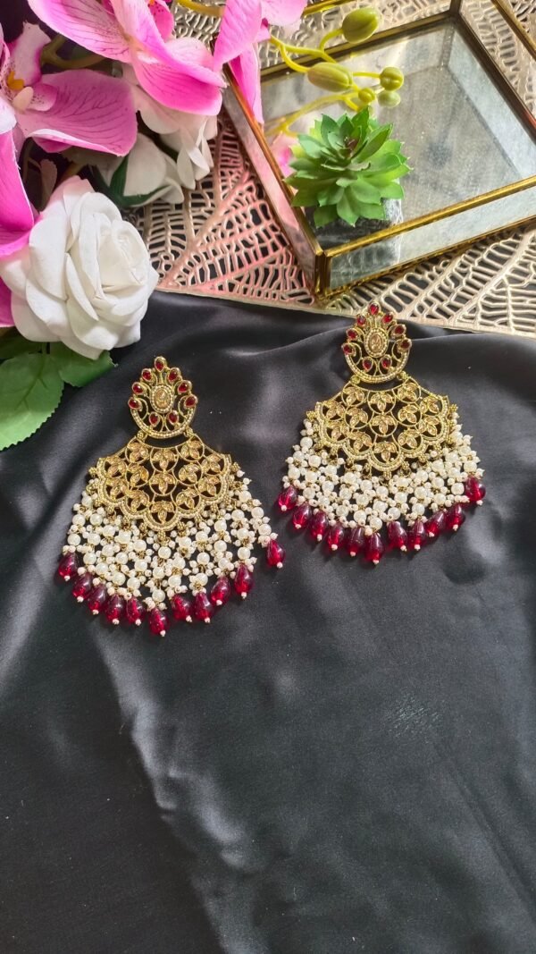 Grand Ethnic Chandbali Earrings with Kundan and Crystal Accents - Image 4