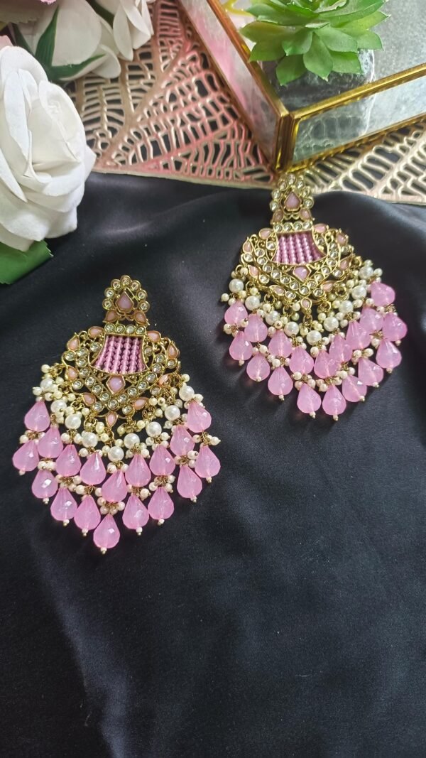 Regal Kundan, Crystal, and Pearl Chandbali Earrings - Image 8