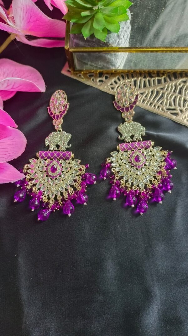 Exquisite Long Kundan Crystal Chandbali Earrings - Image 11