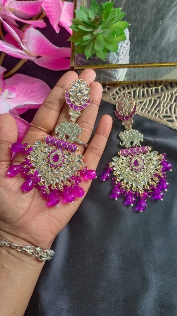 Exquisite Long Kundan Crystal Chandbali Earrings - Image 12