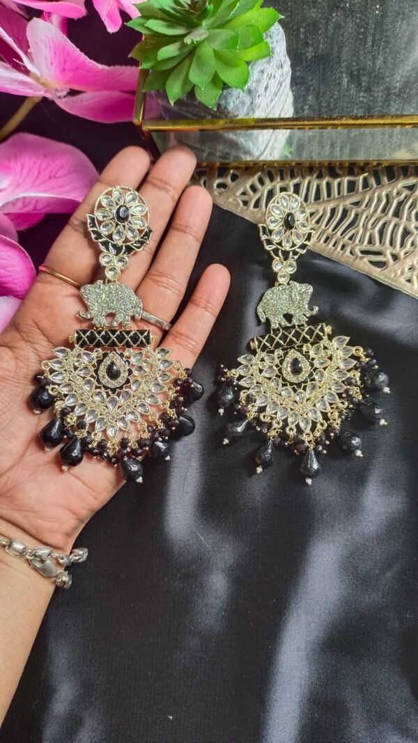 Exquisite Long Kundan Crystal Chandbali Earrings - Image 4