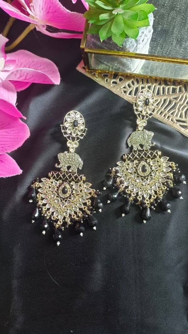 Exquisite Long Kundan Crystal Chandbali Earrings - Image 3