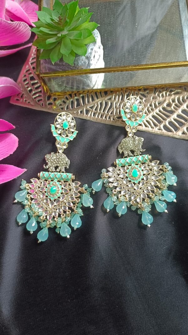 Exquisite Long Kundan Crystal Chandbali Earrings - Image 15