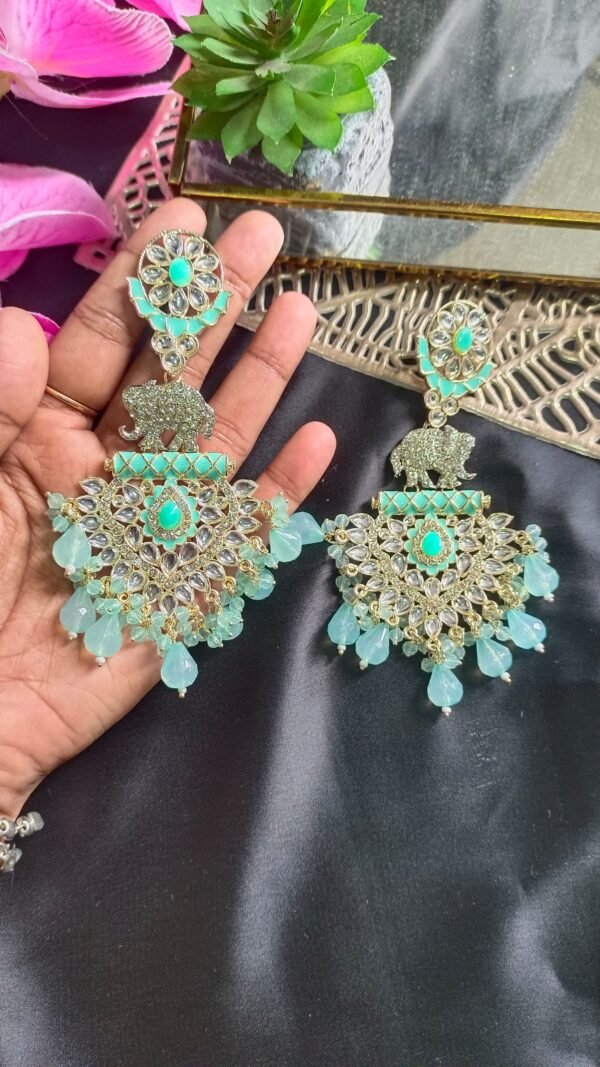 Exquisite Long Kundan Crystal Chandbali Earrings - Image 16