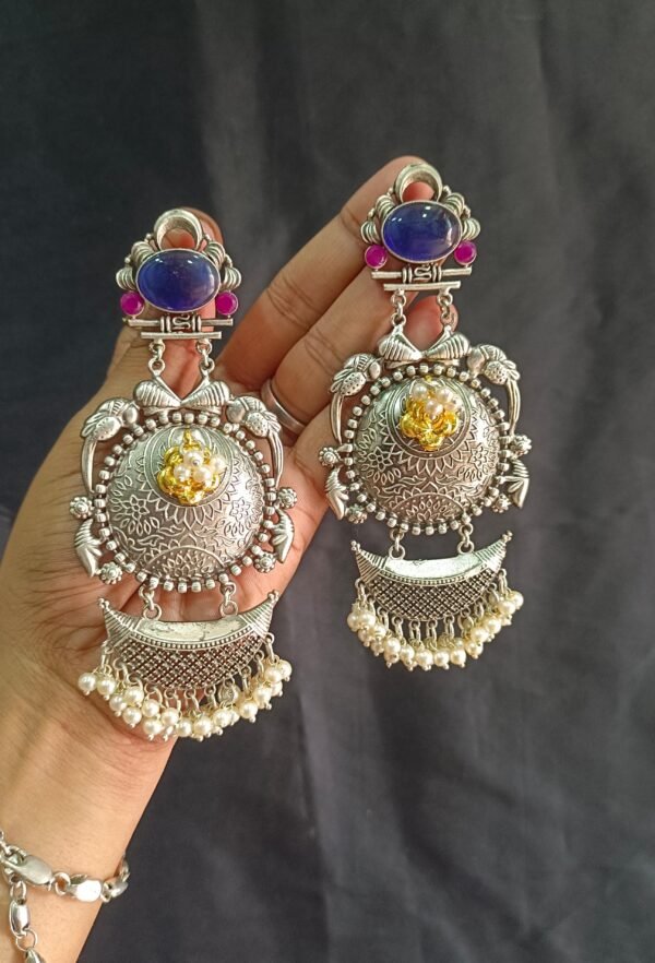 Exquisite Long Oxidized Earrings for Women – Intricate Ethnic Jewelry for Casual and Festive Wear - Image 3