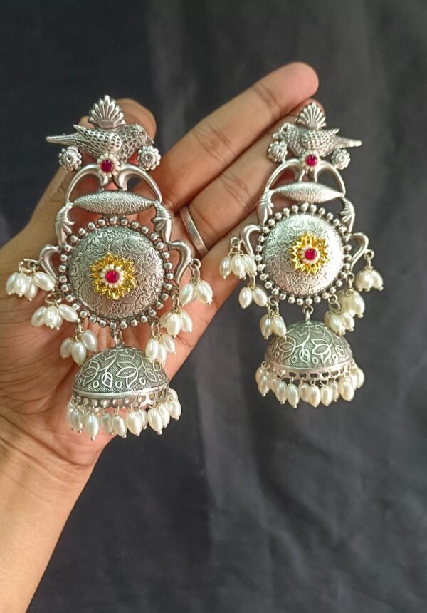 Exquisite Long Oxidized Earrings for Women – Intricate Ethnic Jewelry for Casual and Festive Wear - Image 3