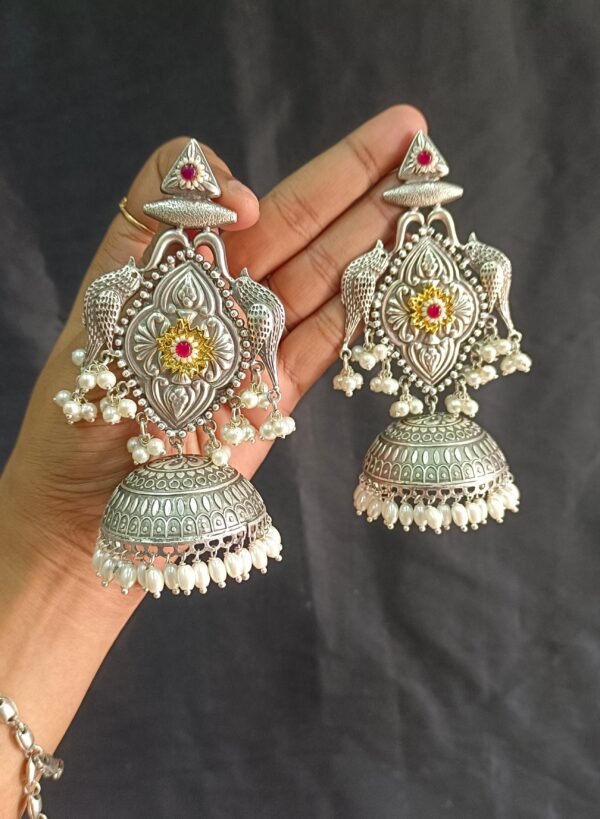 Exquisite Long Oxidized Earrings for Women – Intricate Ethnic Jewelry for Casual and Festive Wear - Image 3