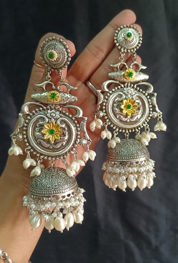 Exquisite Long Oxidized Earrings for Women – Intricate Ethnic Jewelry for Casual and Festive Wear - Image 3