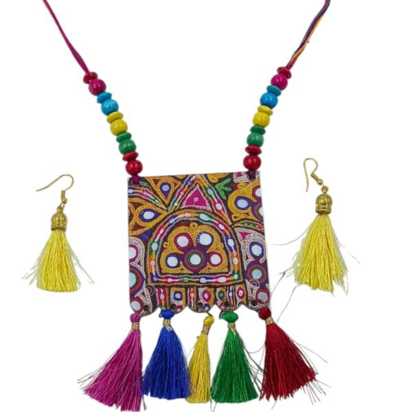 Combo of Multicolor Fabric Necklace Set & Oxidized Necklace Set with Sea Shells - Image 4