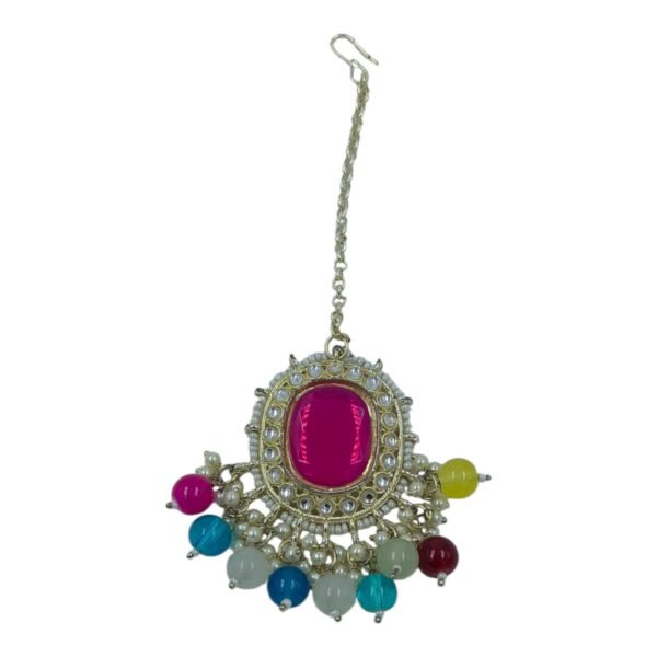 Stunning Multicolor Kundan Choker Set with Matching Earrings & Maangtika - Image 3
