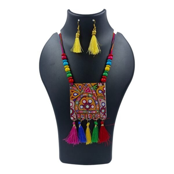 Combo of Multicolor Fabric Necklace Set & Oxidized Necklace Set with Sea Shells - Image 2
