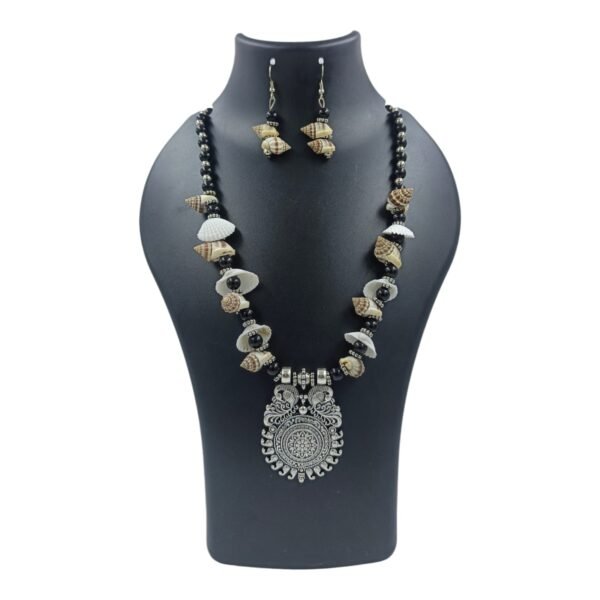 Combo of Multicolor Fabric Necklace Set & Oxidized Necklace Set with Sea Shells - Image 3