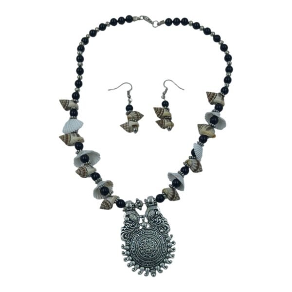 Combo of Multicolor Fabric Necklace Set & Oxidized Necklace Set with Sea Shells - Image 5