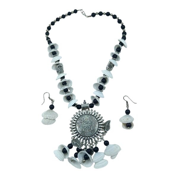 Combo of Multicolor Fabric Necklace Set & Oxidized Necklace Set with Sea Shells - Image 5