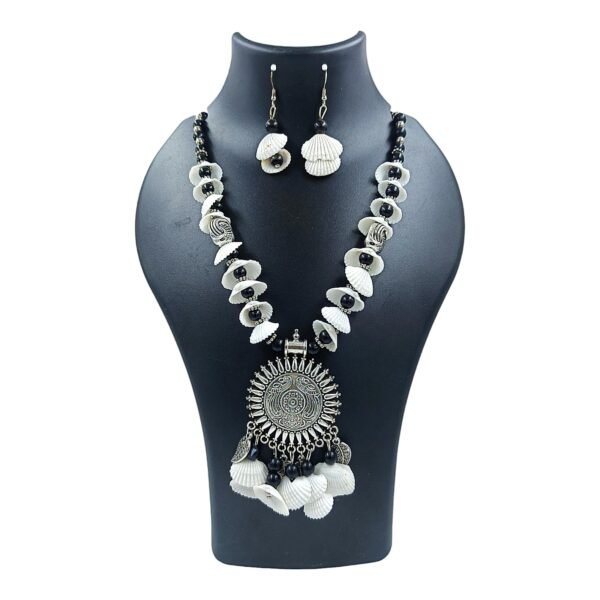 Combo of Multicolor Fabric Necklace Set & Oxidized Necklace Set with Sea Shells - Image 3