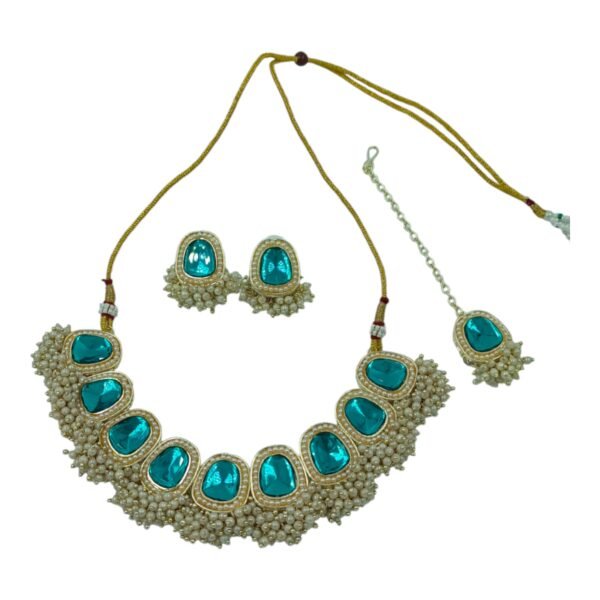 Discover Elegance: Beautiful Polki Choker Necklace Set - Image 3