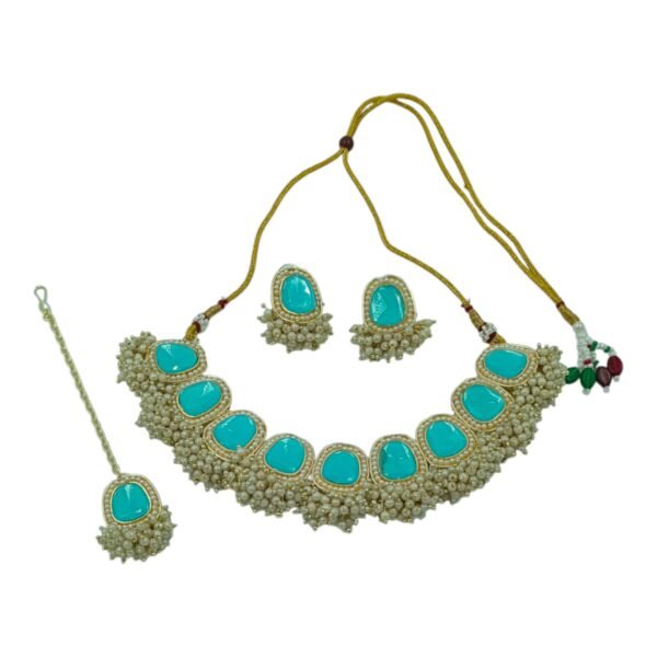 Discover Elegance: Beautiful Polki Choker Necklace Set - Image 11