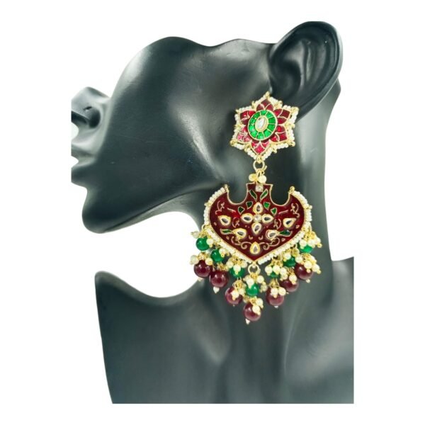 Beautiful Meenakari Pearl Earrings with Matching Maang Tikka - Image 9