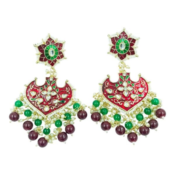 Beautiful Meenakari Pearl Earrings with Matching Maang Tikka - Image 7