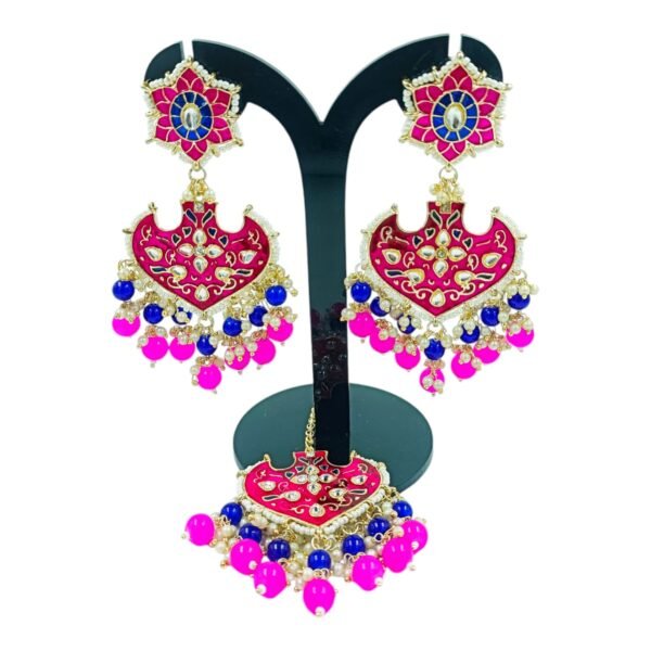 Beautiful Meenakari Pearl Earrings with Matching Maang Tikka