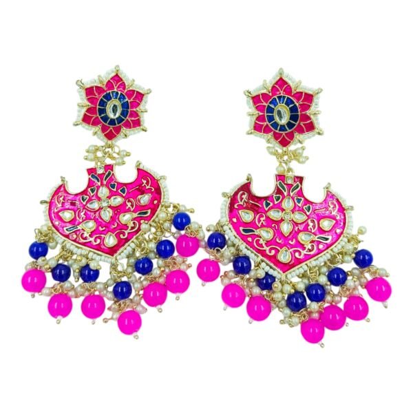 Beautiful Meenakari Pearl Earrings with Matching Maang Tikka - Image 3