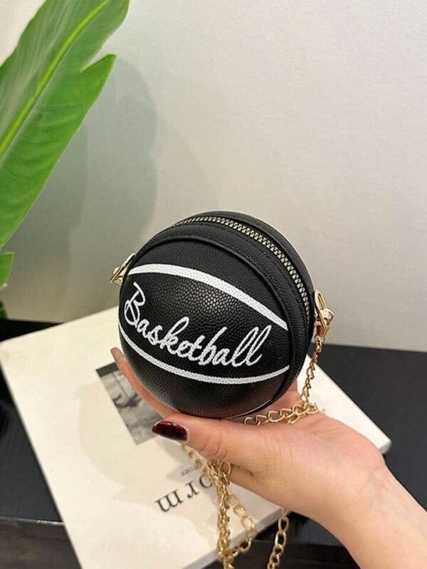 Trendy Basketball-Shaped Mini Handbag with Gold Chain Strap – Fun Sports-Themed Crossbody Bag for Women and Teens - Image 2