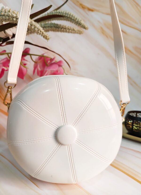 White Soft Silicone Football-Shaped Handbag with Sling Chain – Trendy Sports-Themed Bag for Women and Teens - Image 3