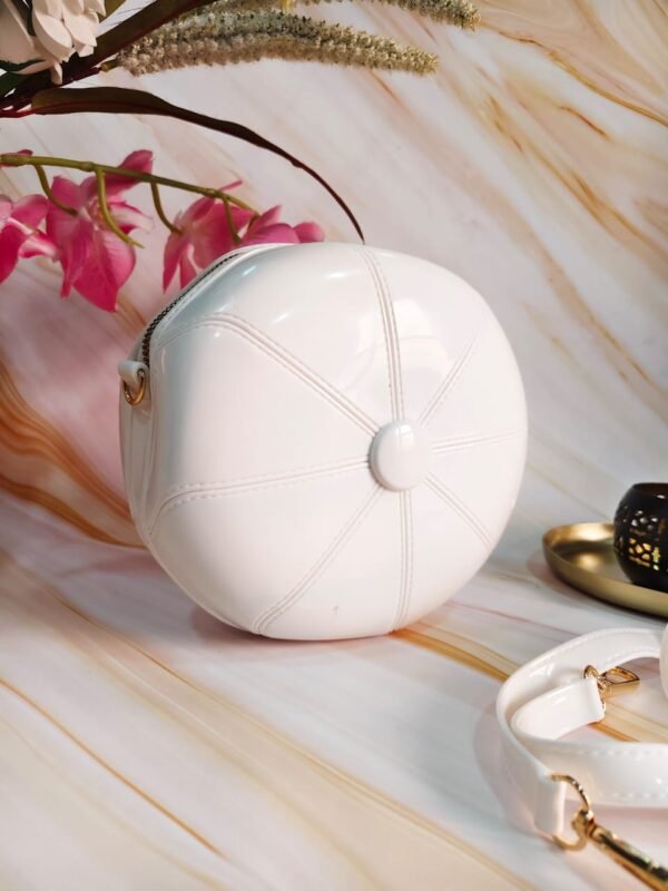 White Soft Silicone Football-Shaped Handbag with Sling Chain – Trendy Sports-Themed Bag for Women and Teens - Image 4