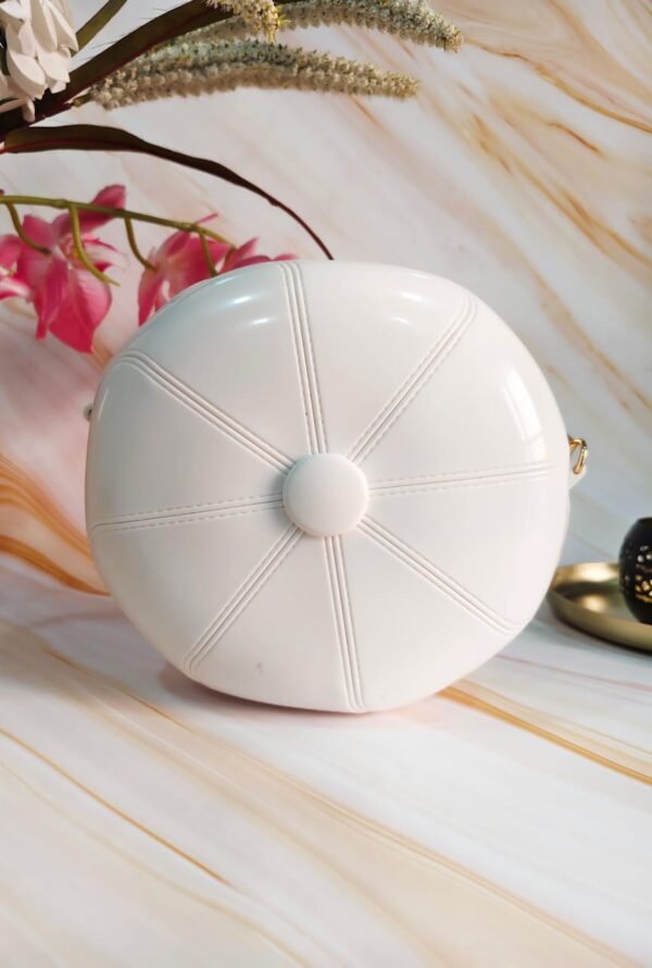 White Soft Silicone Football-Shaped Handbag with Sling Chain – Trendy Sports-Themed Bag for Women and Teens - Image 2