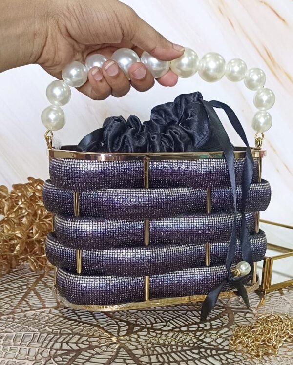 Rhinestone-Embellished Box Bag with Potli Inside – Elegant Evening Handbag for Women - Image 2