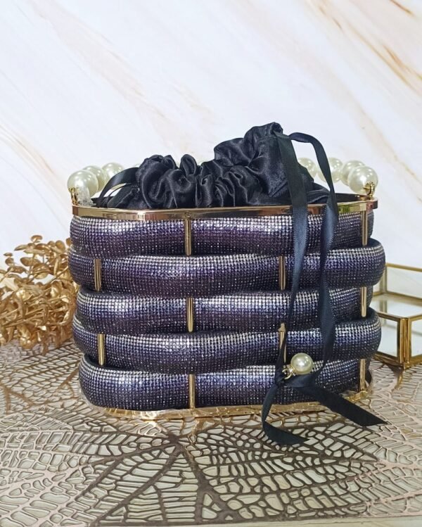Rhinestone-Embellished Box Bag with Potli Inside – Elegant Evening Handbag for Women - Image 3