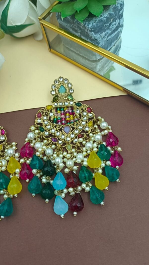 Regal Kundan, Crystal, and Pearl Chandbali Earrings - Image 5