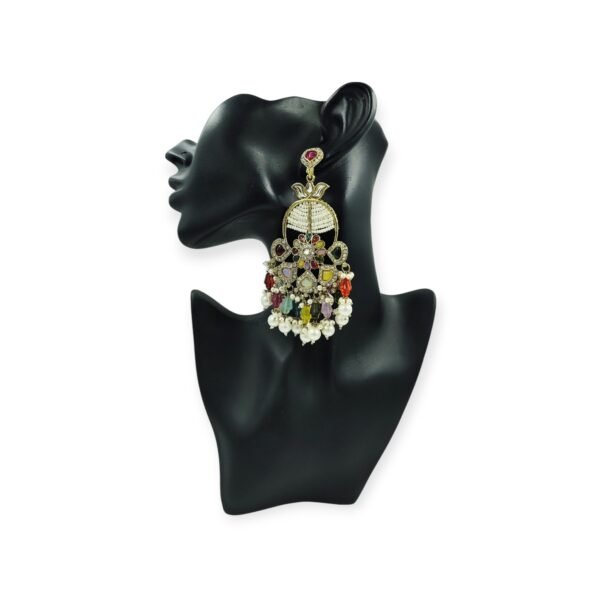 Elevate Your Look with Our Long Colorful Pearl Crystal Chandbali - Image 2