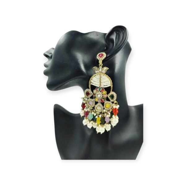 Elevate Your Look with Our Long Colorful Pearl Crystal Chandbali