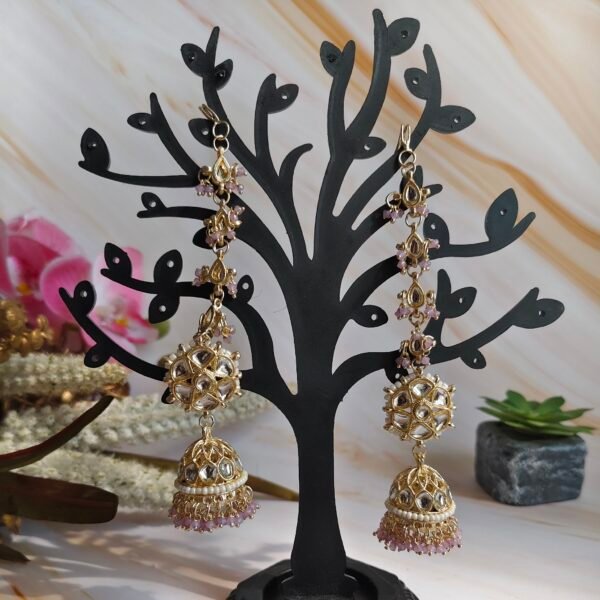 Gorgeous Kundan Jhumki with Hair Chain: Elevate Your Style - Image 12