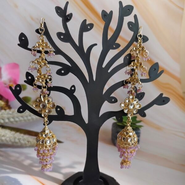 Elegant Layered Kundan Jhumki with Hair Chain: A Must-Have Accessory - Image 7